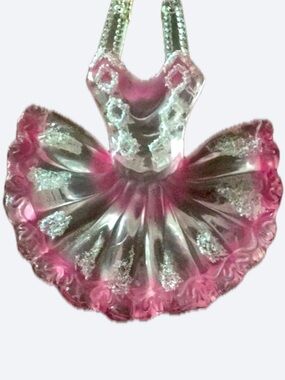 Clear Pink Acrylic Ballet Tutu Ballerina Dress Ornament Glitter Dancer NWOT